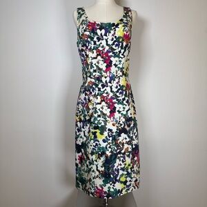 Ann Taylor Floral Sleeveless Cotton Sheath Dress Midi Length Women’s Size 6T